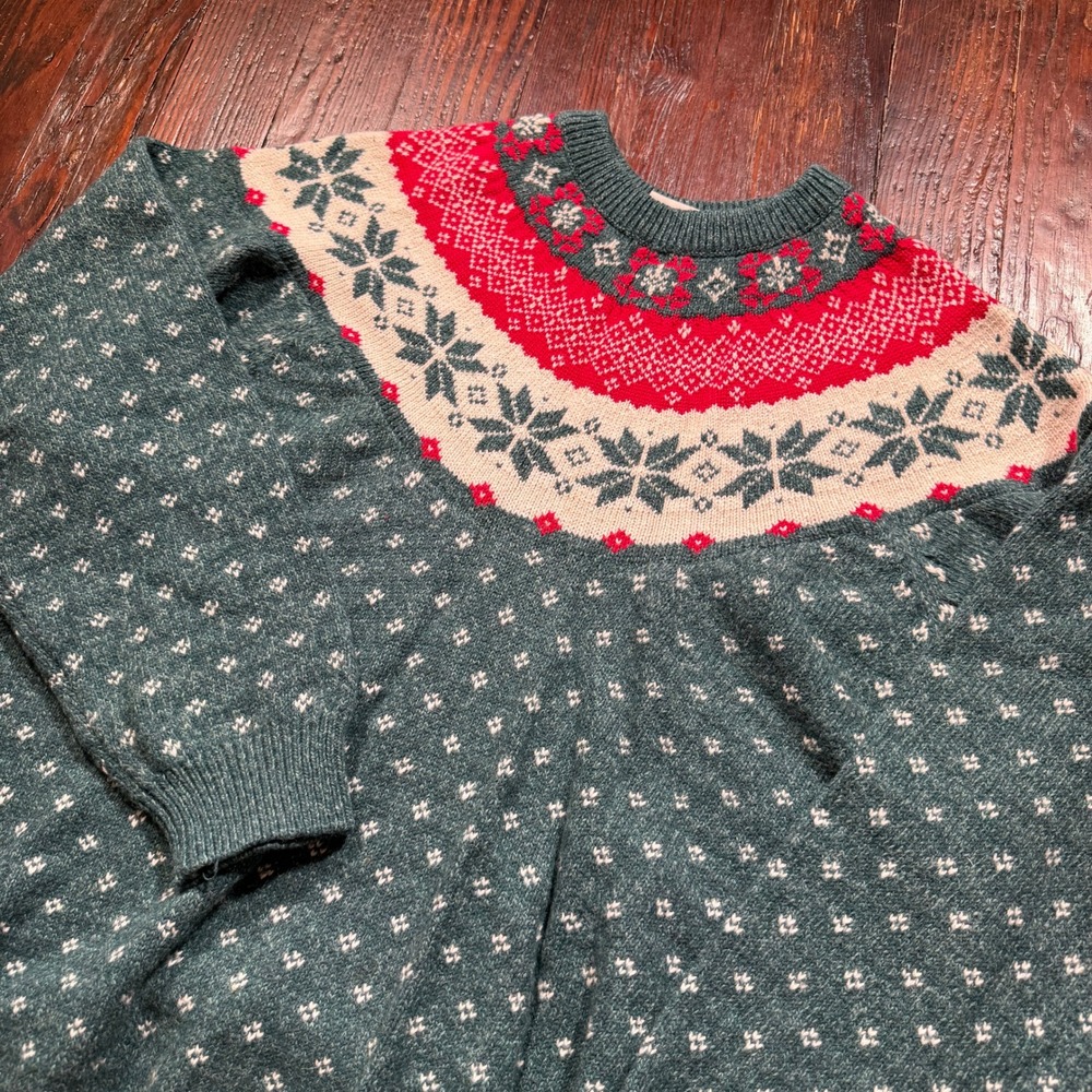 Vintage Northern Reflections Sweater Mens XL Green Wool Blend Fair Isle Birdseye